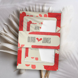 ロマンチックな赤結婚フローラ 招待状ベリーバンド