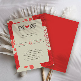 ロマンチックな赤結婚フローラ 招待状