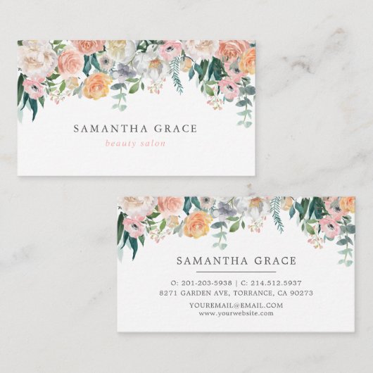 ロマンチックな赤面の花の毛の化粧の名刺 予約カード (正面/裏面)