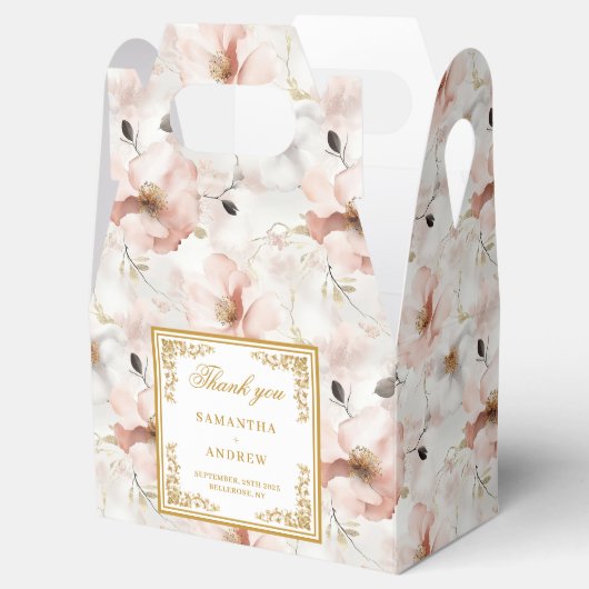 ロマンチックな赤面アイボリー金ゴールドフローラ結婚式の引き出物ボックス フェイバーボックス (オープン)
