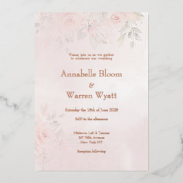 ロマンチックな赤面ガーデンバラ2とバラ金ゴールド 箔招待状