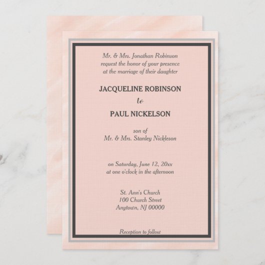 ロマンチックな赤面グレーウォーター色 招待状 (正面/裏面)