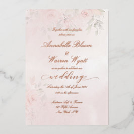 ロマンチックな赤面バラガーデン1とバラ金ゴールド 箔招待状