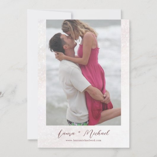 ロマンチックな赤面ピンクさくらんぼの花々写真結婚の 招待状 (裏面)