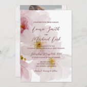 ロマンチックな赤面ピンクさくらんぼの花々写真結婚の 招待状 (正面/裏面)