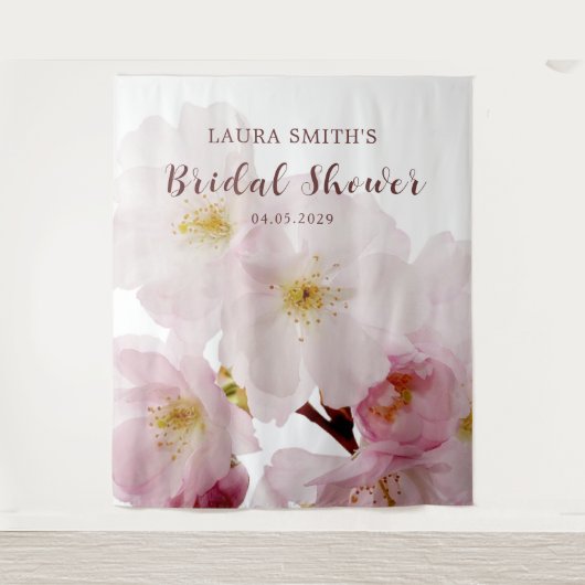 ロマンチックな赤面ピンクさくらんぼ花ブライダルシャワー タペストリー (正面)