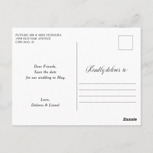 ロマンチックな赤面ピンクのハート写真の保存日付 ポストカード (裏面)