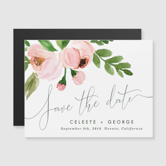 ロマンチックな赤面ピンクのフローラは日付を保存 (正面/裏面)