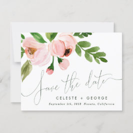 ロマンチックな赤面ピンクのフローラは日付を保存 案内状