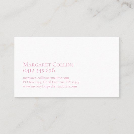 ロマンチックな赤面ピンクのフローラ水彩 名刺 (裏面)