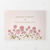 ロマンチックな赤面ピンクのフローラ結婚写真 三つ折り招待状 (カバー)