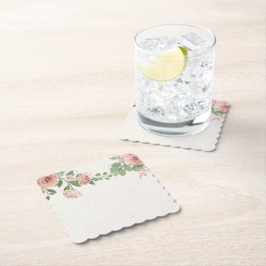 ロマンチックな赤面ピンクの花と葉紙コースター ペーパーコースター (インサイチュ)