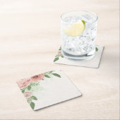 ロマンチックな赤面ピンクの花葉と スクエアペーパーコースター (インサイチュ)