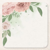 ロマンチックな赤面ピンクの花葉と スクエアペーパーコースター (正面)