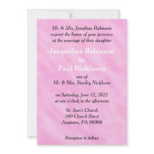 ロマンチックな赤面ピンクウォーターカラー結婚式招待状