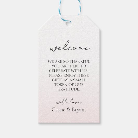 ロマンチックな赤面ピンクエレガントなウェディングウェルカム ギフトタグ (正面)