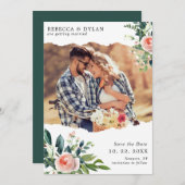 ロマンチックな赤面ピンクカスタムフローラフォト結婚ズ セーブザデート (正面/裏面)