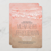 ロマンチックな赤面ピンクストリングライトリハーサルディナー 招待状 (正面/裏面)