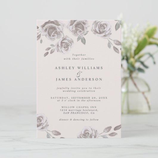 ロマンチックな赤面ピンクフローラウォーター結婚カラー 招待状 (スタンド正面)