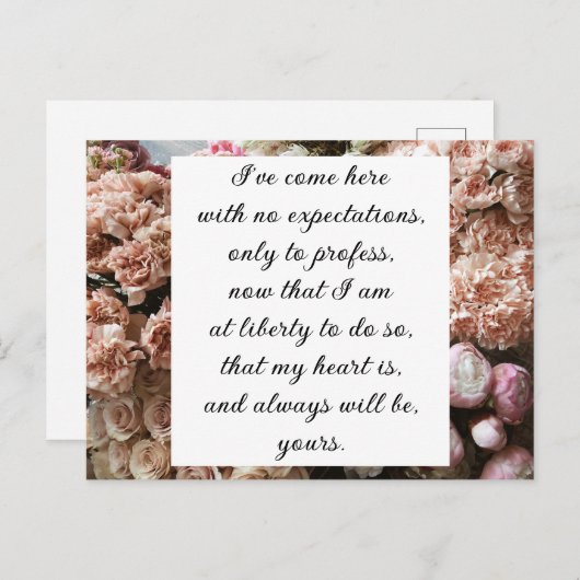 ロマンチックな赤面ピンクフローラジェーンオーステンラブ引用文 ポストカード (正面/裏面)