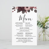 ロマンチックな赤面ピンクブルゴーニュ結婚フローラのメニュー (スタンド正面)