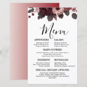 ロマンチックな赤面ピンクブルゴーニュ結婚フローラのメニュー (正面/裏面)