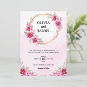 ロマンチックな赤面ピンクブルゴーニュ結婚フローラ 招待状 (スタンド正面)
