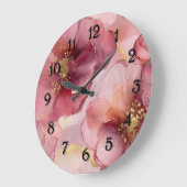 ロマンチックな赤面ピンクブルゴーニュ金ゴールドフローラ ラージ壁時計 (傾斜)