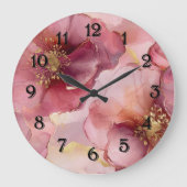ロマンチックな赤面ピンクブルゴーニュ金ゴールドフローラ ラージ壁時計 (正面)