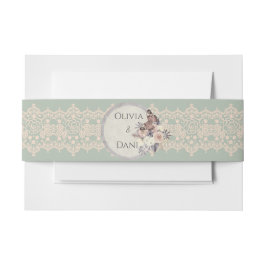 ロマンチックな赤面ピンクレースサージグリーンベリーバンド 招待状ベリーバンド