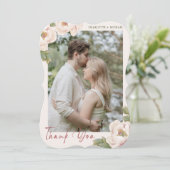 ロマンチックな赤面ピンク牡丹の花結婚写真 サンキューカード (スタンド正面)