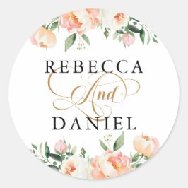 ロマンチックな赤面ピンク牡丹フローラカントリーウェディング ラウンドシール