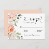 ロマンチックな赤面ピンク牡丹フローラカントリーウェディング 出欠カード (正面/裏面)