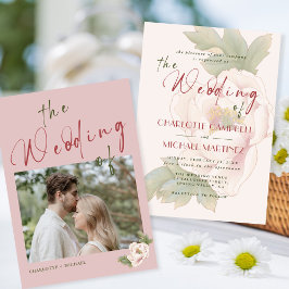 ロマンチックな赤面ピンク牡丹フローラ写真結婚の 招待状