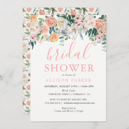 ロマンチックな赤面フラワーブライダルシャワー招待 招待状