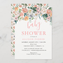 ロマンチックな赤面フラワーベビーシャワー招待状 招待状