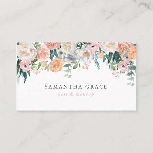 ロマンチックな赤面フローラヘアメイクアップアポイントメントカード 予約カード (正面)