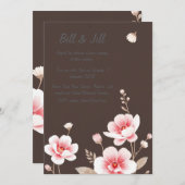 ロマンチックな赤面フローラリッチチョコレートブラウン結婚ズ 招待状 (正面/裏面)