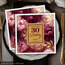 ロマンチックな赤面ブルゴーニュ金ゴールドウォーターの色30th スタンダードカクテルナプキン