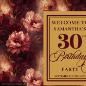 ロマンチックな赤面ブルゴーニュ金ゴールド30thバースデーバナー タペストリー