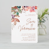 ロマンチックな赤面ムーヴウォーター色のバラ金ゴールド 箔招待状 (立ち正面)