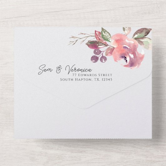 ロマンチックな赤面ムーヴウォーター色フローラ オールインワン招待状 (裏面)