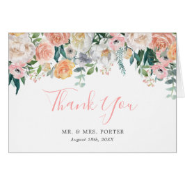 ロマンチックな赤面結婚フローラのサンキューノートカード