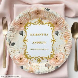 ロマンチックな赤面結婚金ゴールドの紙プレート ペーパープレート