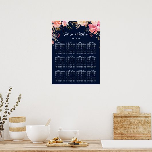 ロマンチックな赤面開花結婚フローラの座席表 ポスター (キッチン)