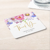 ロマンチックな赤面&金ゴールドサンキュー結婚ズ スクエアペーパーコースター (アングル)