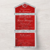 ロマンチックな赤、リボンとグリッター縁どとハート オールインワン招待状 (内側)