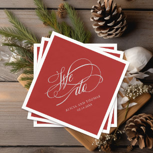 ロマンチックな赤We書道結婚の スタンダードカクテルナプキン