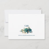 ロマンチックな返信カードターコイズの花に金の装飾 出欠カード (裏面)