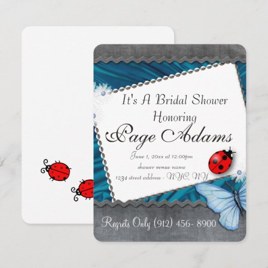 ロマンチックな運のてんとう虫のブライダルシャワーの運命 招待状 (正面/裏面)